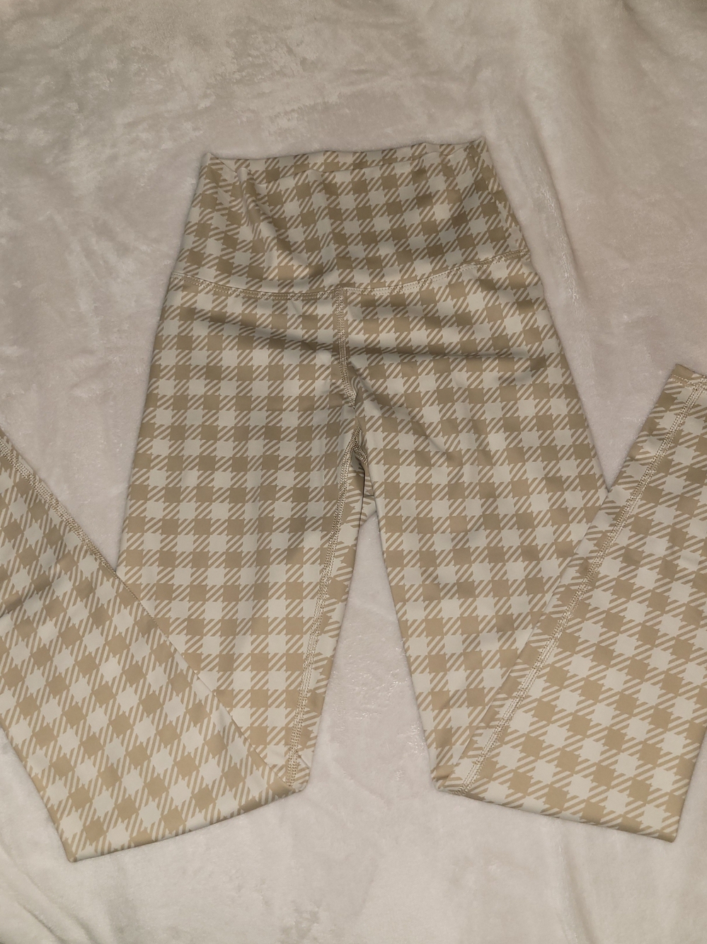 Beach Riot Piper Beige Houndstooth High-Waist Leggings